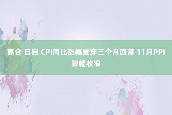 高合 自慰 CPI同比涨幅贯穿三个月回落 11月PPI降幅收窄