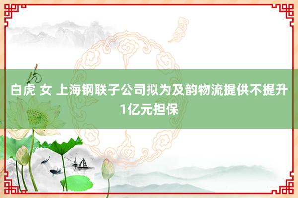 白虎 女 上海钢联子公司拟为及韵物流提供不提升1亿元担保
